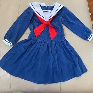 Vintage Sylvia Whyte Blue, Red, White Nautical Corduroy Sailor Party Dress
